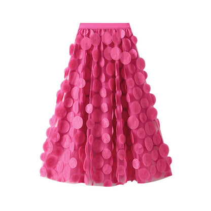 Heavy Industry Three Dimensional Polka Dot Black Mesh Skirt Hepburn Mid Length Umbrella Skirt