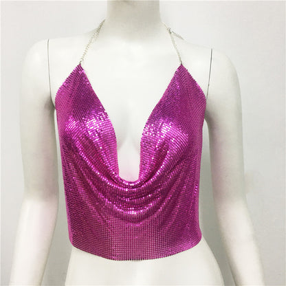 Women Clothing Metal Sequ Sling Party Nightclub Music Festival Sexy Sexy Metal Top Women