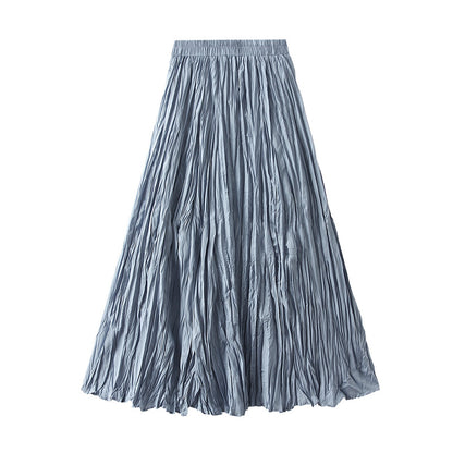 Light Luxury Streamer Pleated Skirt Women Spring Autumn Swing Slimming Pleated A Line Skirt