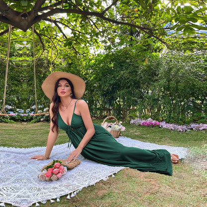 Ropa de mujer Vestido playero de vacaciones Vestido sexy con tirantes en la cintura sin espalda y corte en A