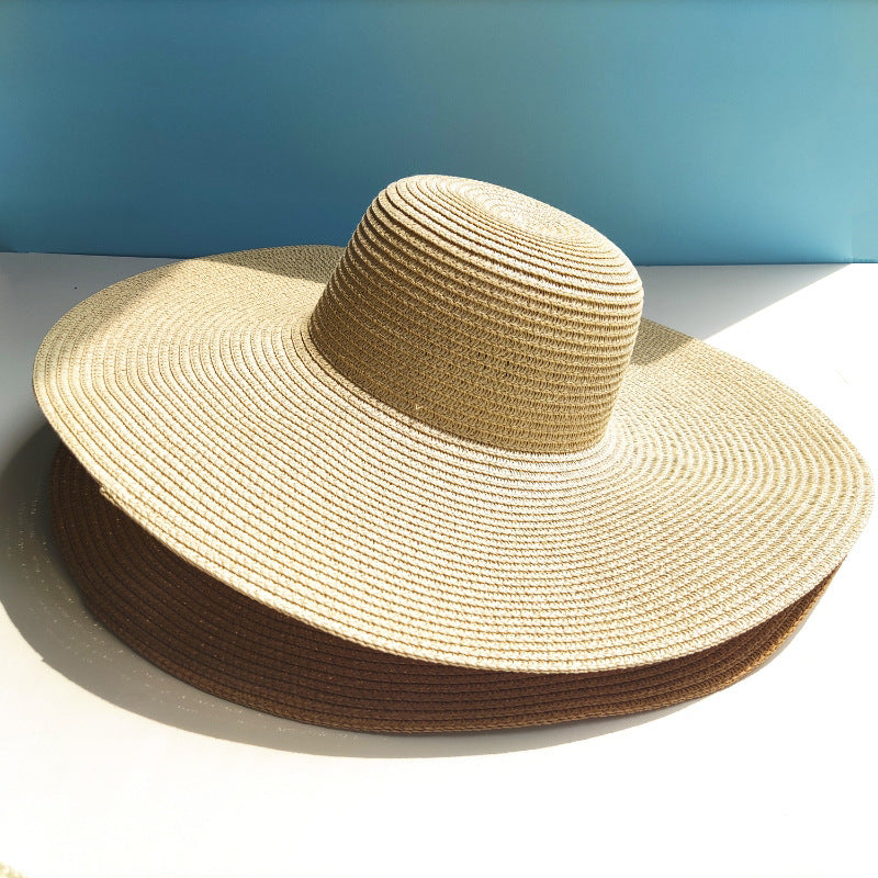 Tablero ligero sombrero de paja de ala grande de 14CM cúpula de playa a prueba de sol para mujer