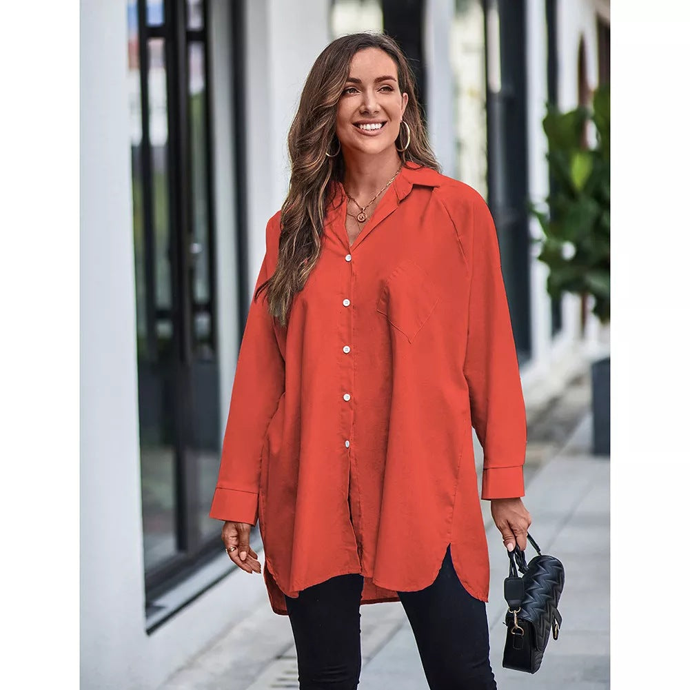 Women Clothing Solid Color Long Sleeve Back Button Shirt