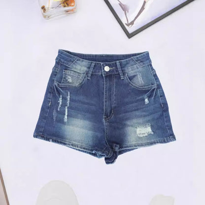 Frauen Hohe Elastische Denim Shorts Zerrissene Getragen Komfortable Abnehmen