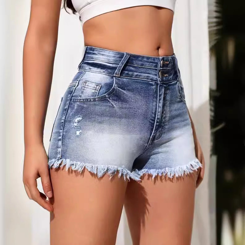 Zerrissene Burr Damen Jeans Hohe Taille Persönlichkeit Alle Passenden Denim Shorts