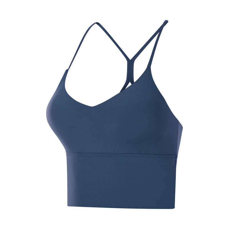 Ropa interior deportiva larga que combina con todo para mujer, Sujetador deportivo con tirantes finos cruzados y moldeador de espalda, a prueba de golpes, Push up, primavera y verano