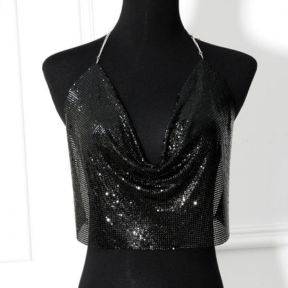 Ropa de mujer Chaleco con diamantes de imitación Traje sexy para fiesta en discoteca Top con tirantes y diamantes de imitación