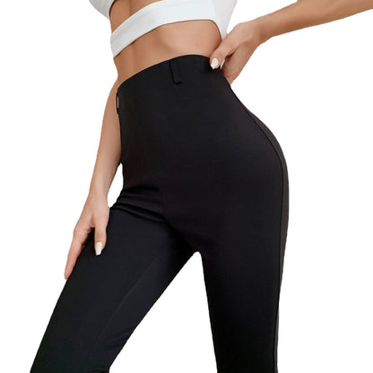 Ropa de mujer, pantalones cortos de primavera y otoño, pantalones acampanados de cintura alta, pantalones informales adelgazantes con abertura frontal para mujer