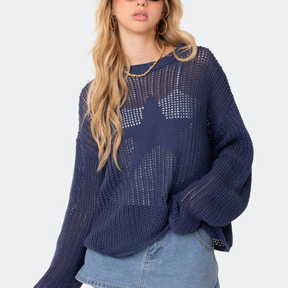 Frauen Kleidung Sexy Aushöhlen Ausschnitt Gestrickte Bluse Nische Lose Pullover Frauen