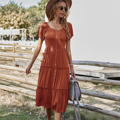 Frauen Kleidung Casual Kleid Frühling Sommer rundhals Einfarbig Große Schaukel