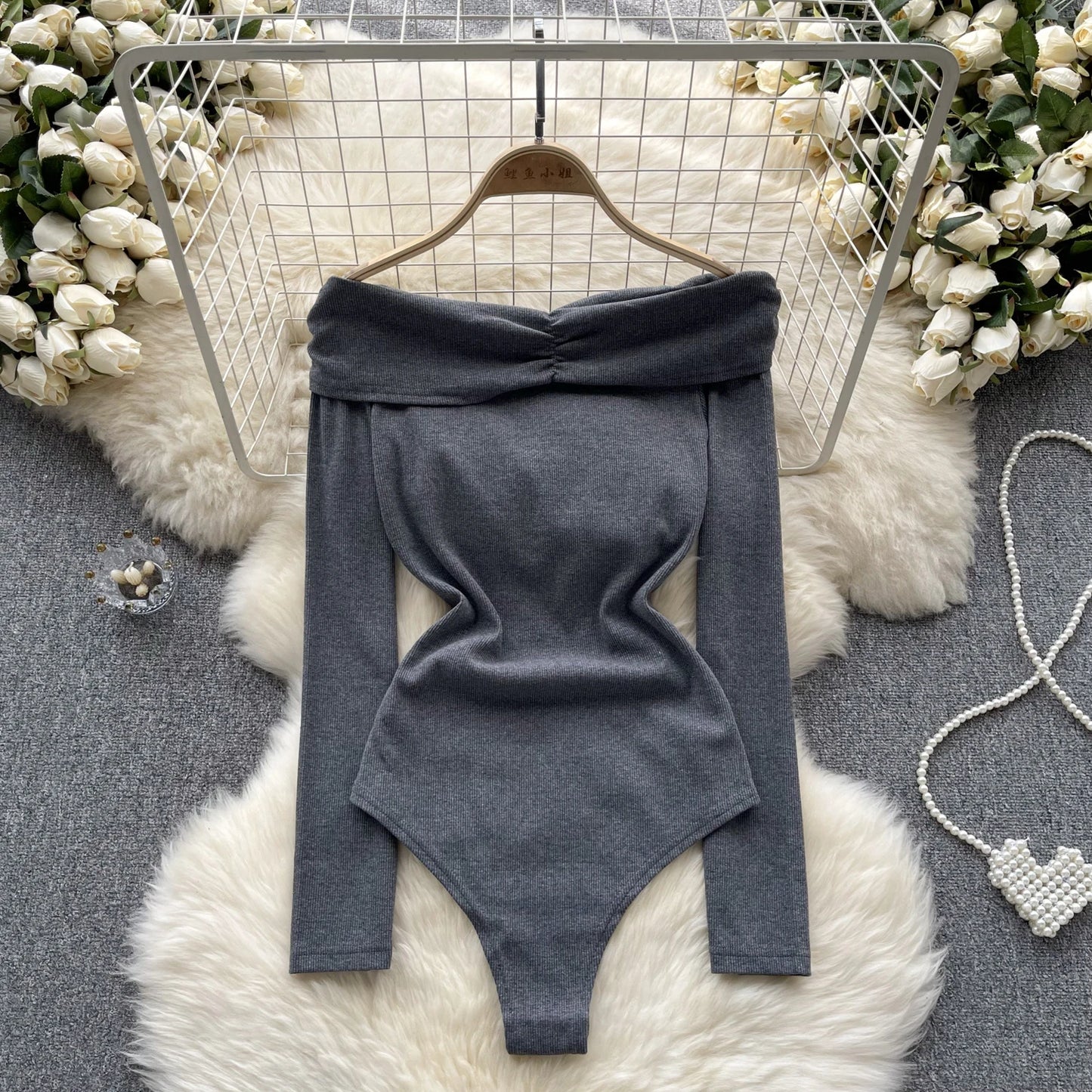 2023 Fashion Solid Slim Bodysuits Women Off Shoulder Long Sleeved Bodycon Y2K Top Ladies Open Crotch Sexy Playsuit Wanita