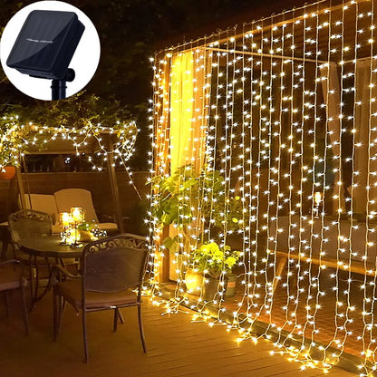 LED Solar Lampe Im Freien Wasserdichte Vorhang Lichter Girlande Kupfer draht Lichterkette Hochzeit Party Garten Hof Weihnachtsdekoration