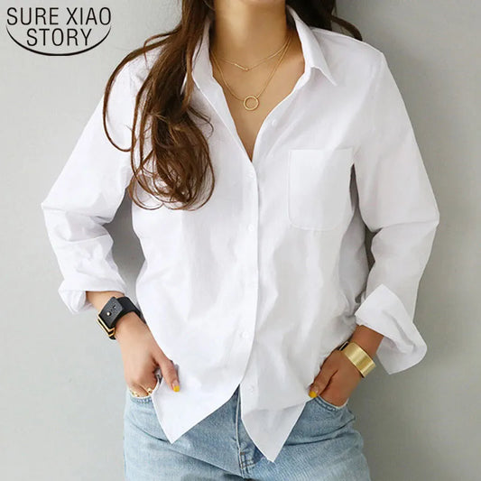Camisas y blusas para mujer 2023 blusa femenina Top manga larga Casual blanco cuello vuelto estilo OL blusas sueltas para mujer 3496 50