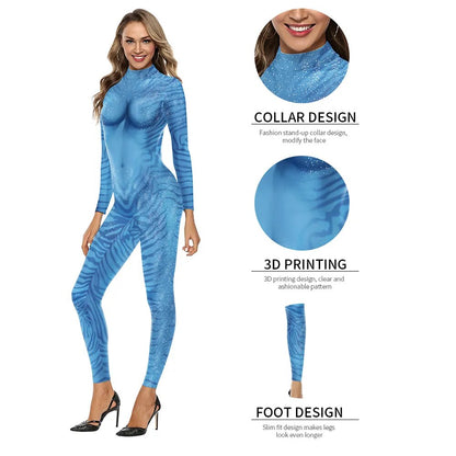 Movie Avatar The Way of Water Alien Cosplay 3D Jumpsuit Women Men Avatar Cosplay Costume Halloween Zenti Party Bodysuit