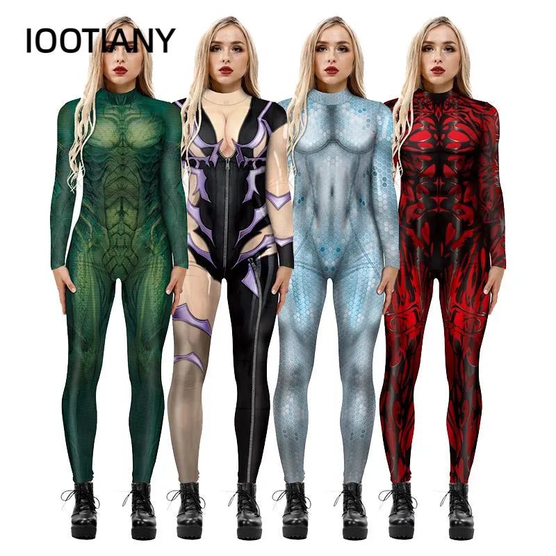 Halloween Karneval Overalls Mode Frauen Cosplay Kostüm Weibliche Sexy Party Body 3D Gedruckt Overalls