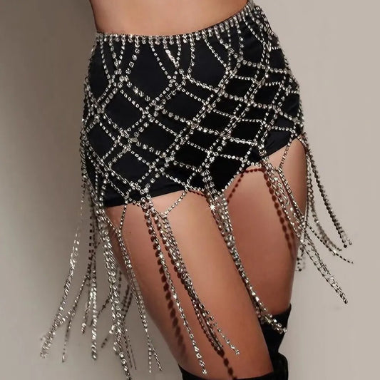 Stonefans Summer Rhinestone Tassel Skirts Bikinis Lingerie Accessories Nightclub Clothing Bling Sexy Body Chain Dress Jewelry