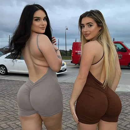 Solide Ärmellose Backless Geraffte Sexy Bodycon Dünne Slips Frauen Sommer 2023 Ein Stück Overall Urlaub Rave Outfits Strampler