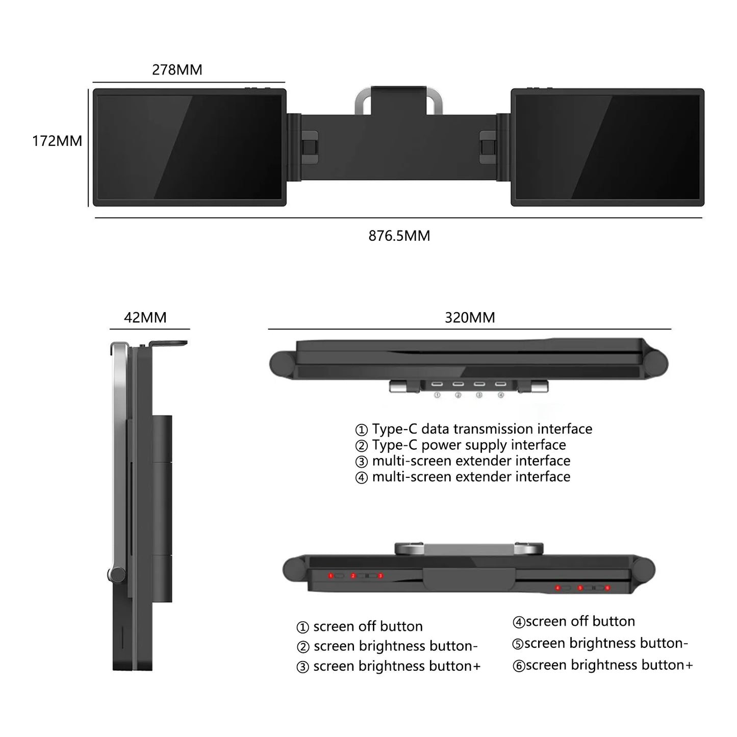 Monitor portátil Original para ordenador portátil, monitor Triple desmontable de 12 "con soporte, pantalla extensora Dual 1080P HDR IPS para 13-16,5