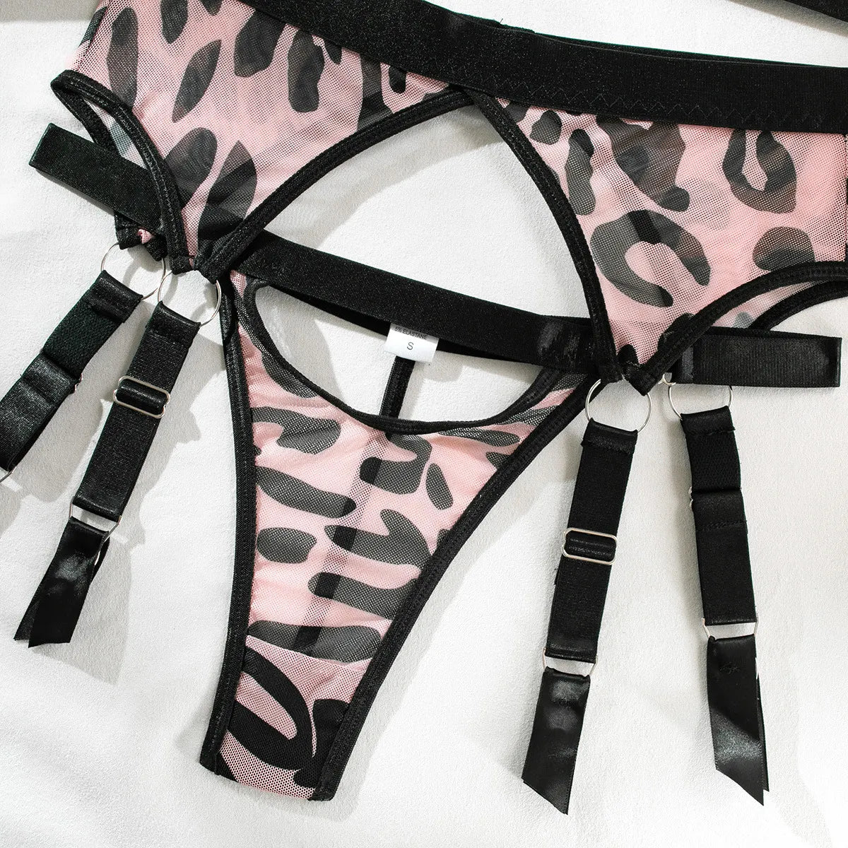 Leopard Sexy Damenunterwäsche, offene Dessous mit Strümpfen, sinnliche Spitze, intime, heiße Strumpfband-Sets