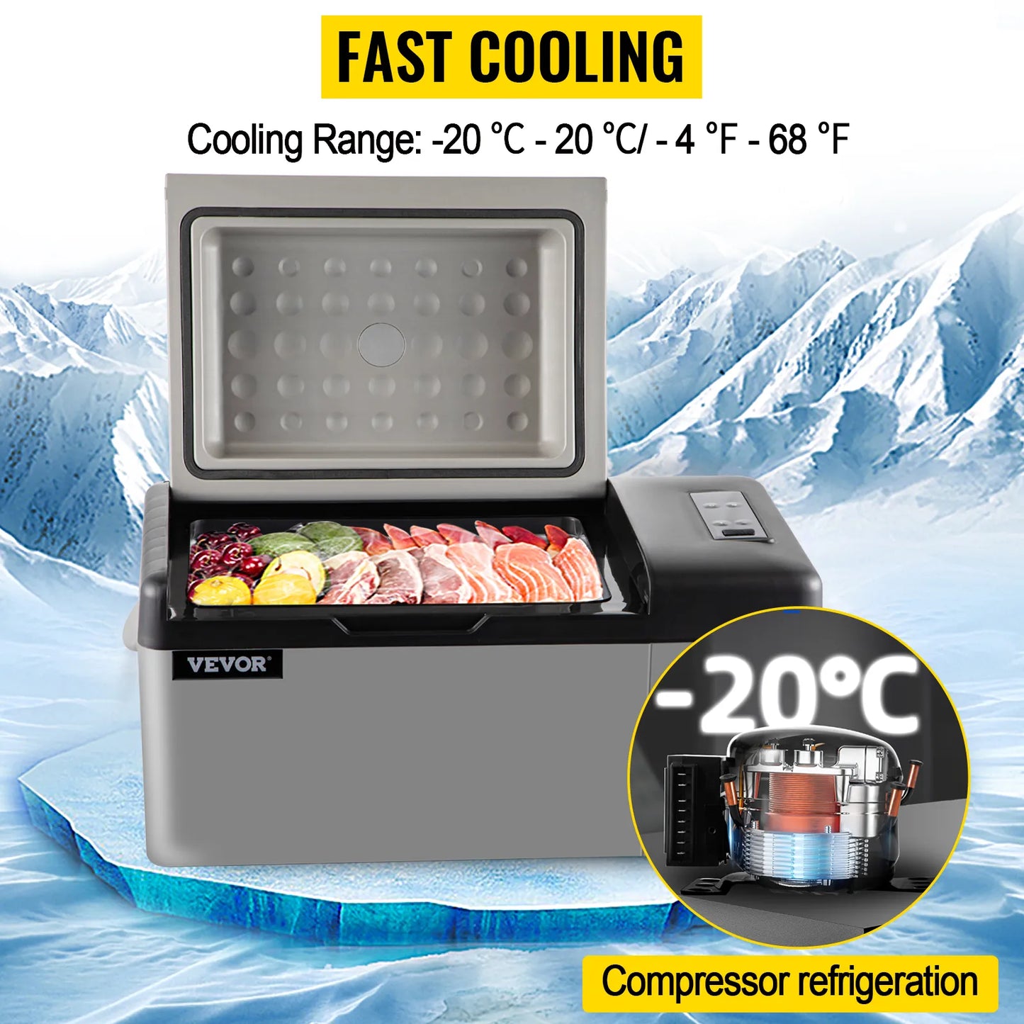 VEVOR 20L 22L 35L 45L 55L refrigerador de coche Mini refrigerador congelador compresor portátil refrigerador 12/24V DC 110-240V caja de hielo para Camping