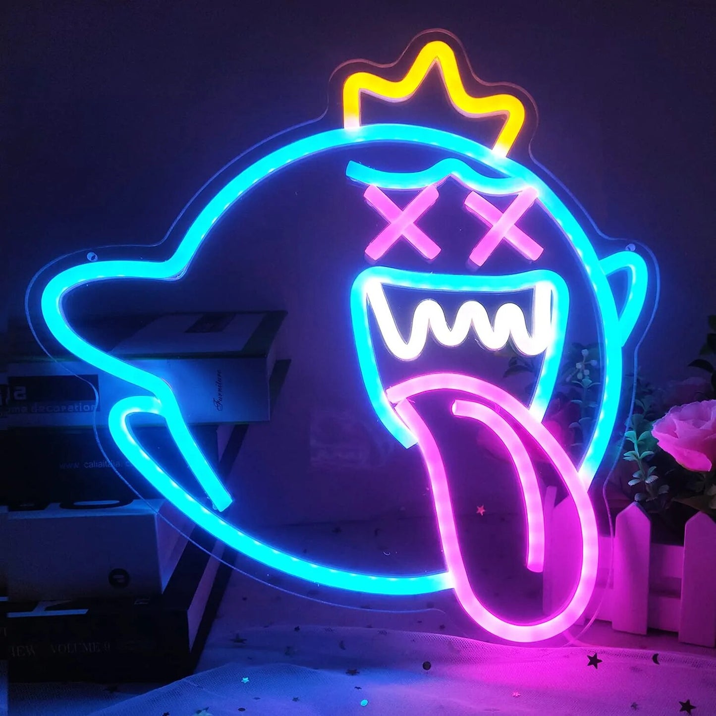 Neon Sign Ghost Led Neon Light with Gaming Neon Sign for Kids Game Room Man Cave Birthday Decor Gift