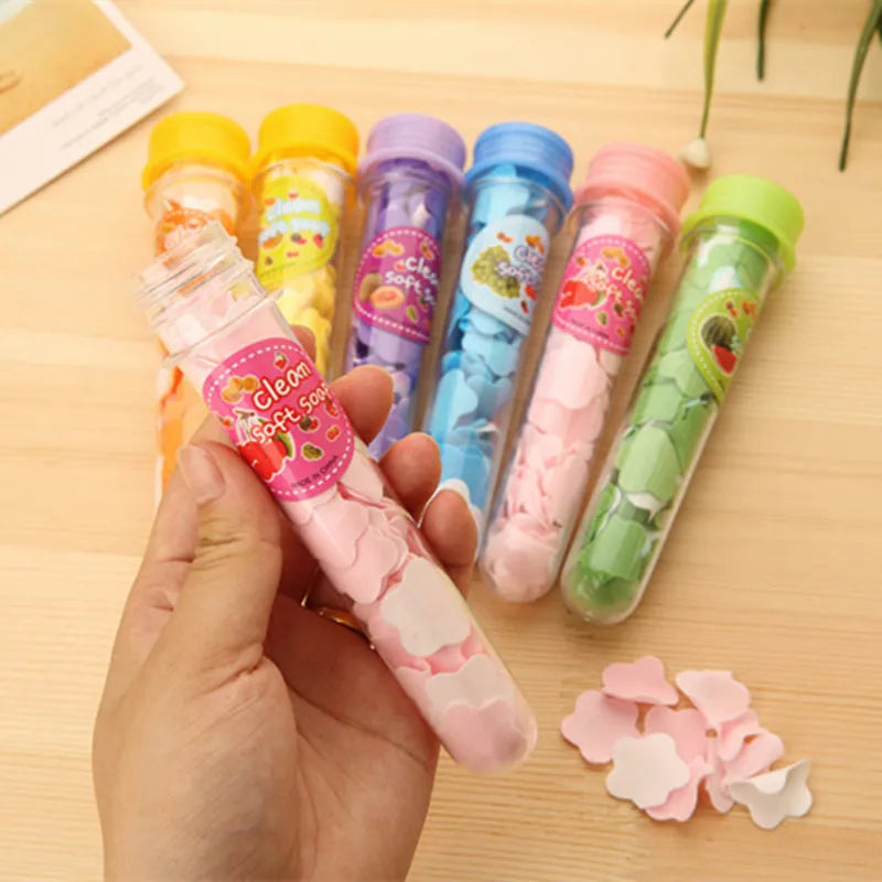 Outdoor Portable Soap Flowers Soap Paper Hand Washing Travel Disposable Paper Soap Tablets Test Tube Bottles Soap Tablets Random