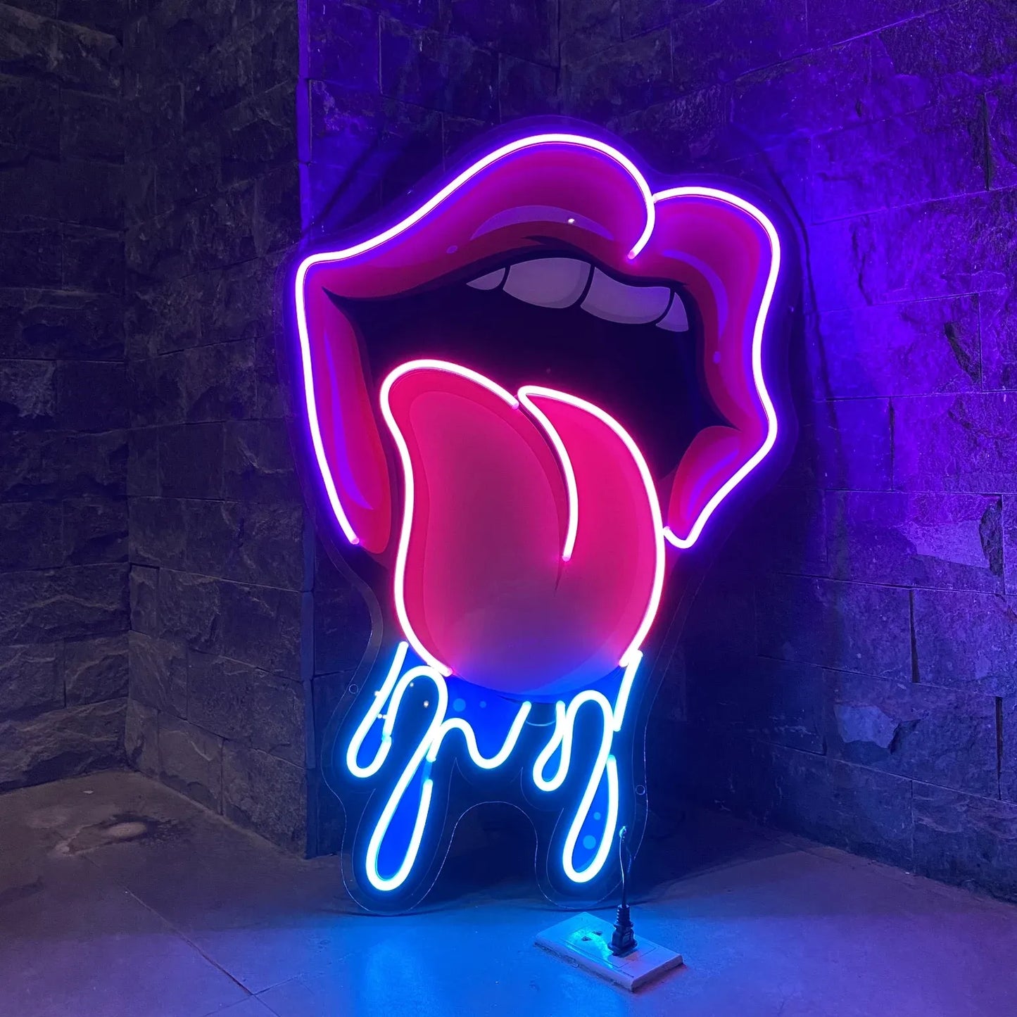 Labios con letrero de neón de lengua, letrero de neón de rock and roll, labios con letrero LED de lengua, letrero de luz de labios, dormitorio de letrero de neón de moda, moderno