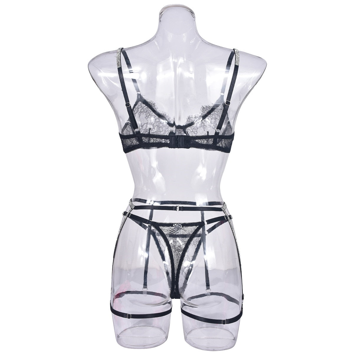 Strass Dessous schiere Spitze nahtlose BH Kit Push Up Sissy Unterwäsche transparente intime Luxus-Sets