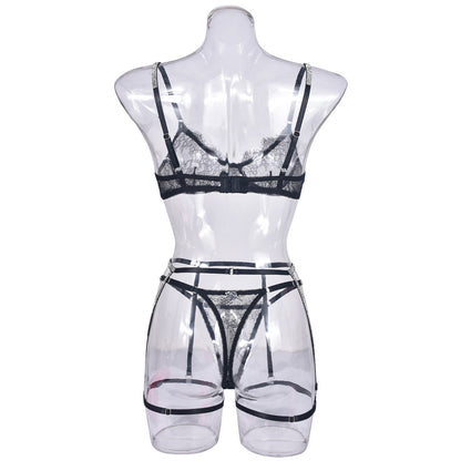 Rhinestone Lingerie Sheer Lace Seamless Bra Kit Push Up Sissy Underwear Transparent Intimate Luxury  Sets