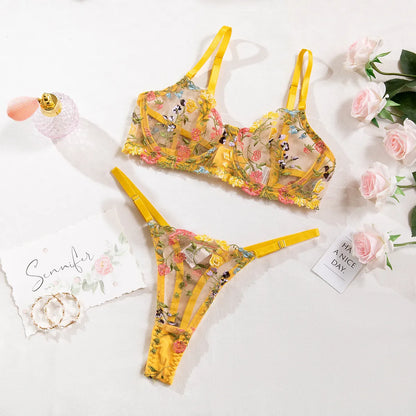 Sexy Dessous Fancy Lace Set Frau 2 Stück Transparente Damenunterwäsche Stickerei Schönes BH- und Höschenset