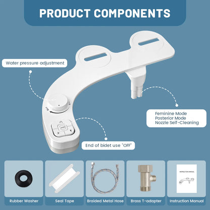 SAMODRA Nicht-elektrisches Bidet – selbstreinigende Doppeldüse (Front- und Heckwäsche), Wasser-Bidet-Toilettensitzaufsatz