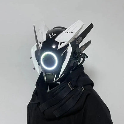 Light Shinobi Samurai Mask Cyberpunk Helmet Cosplay Dreadlocks Cool Mask With Led Braids Christmas Halloween Gift Dreads Wings