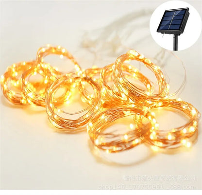 LED Solar Lamp Outdoor Waterproof Curtain Lights Garland Copper wire Fairy Lights Wedding Party Garden Yard Christmas Decoration