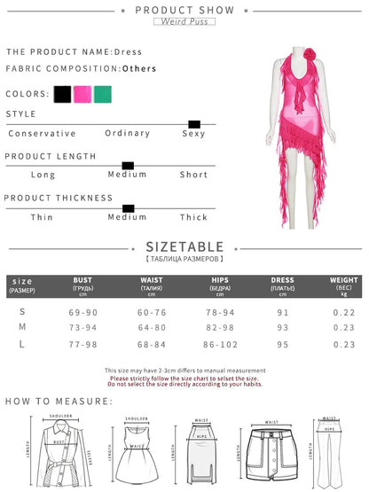 Weird Puss Tassel Party Dress Women Deep V-Neck Sleeveless Ruffles Skinny See Through Irregular Elastic 2023 Summer Slim Bodycon