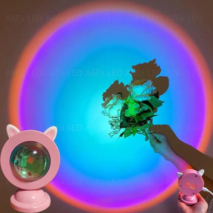 Portable Mini Sunset Light Lamp Atmosphere Ins Projector Photo LED Rainbow Dawn Table Lighting Bedroom Decor USB RGB Night Lamp