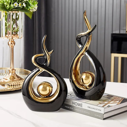 Abstract Ceramic Sculpture Golden Statue Modern Home Decoration Living Room Desktop Office Decoration Accessories Crafts Gift