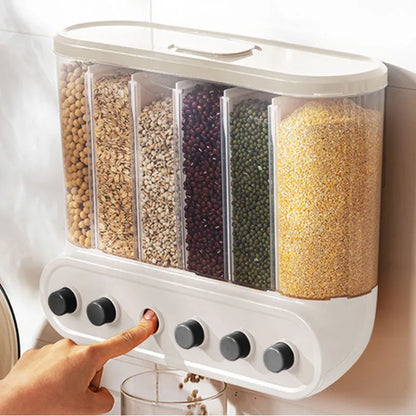 MOZHOU Grain Storage Box Dispenser Household Rice Container Bucket Wall-Mounted Press Compartment Kitchen Food Collection