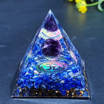 Piedra natural cristal de amatista Generador de energía Pirámide de orgón para protección de energía electrónica Meditación curativa chakra de cristal de orgonita