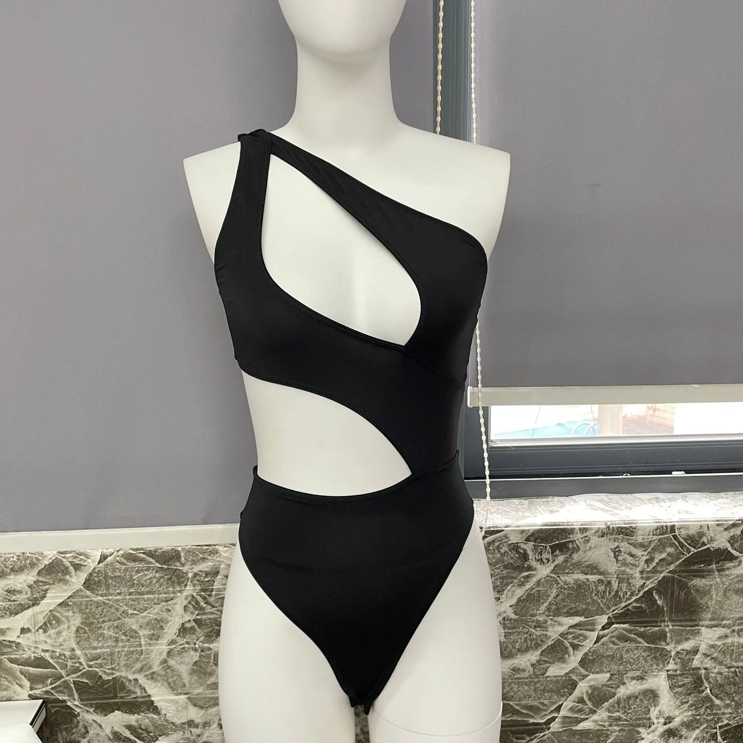 One Shoulder Bodysuit Irregularity Midriff Tops Fine Festival Tight Fitting Woman One Piece Seamless Cut Out Body