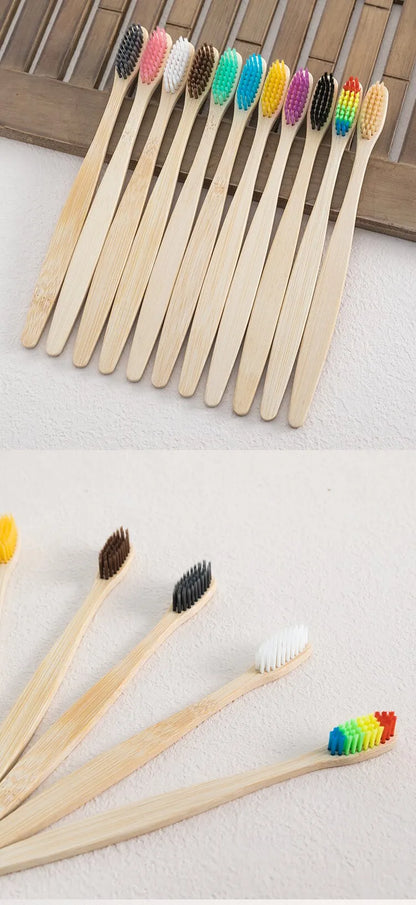 Single Cowhide Wrapped Bamboo Toothbrush Set Natural and Environmentally Friendly Bamboo Toothbrush Tablet One Box of 10 PCS