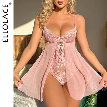 Tight Bodysuit With Slit Skirt Fancy Heart-Shaped Lace One Piece Tops Sleeveless Fantasy Sissy Bodycon Sexy Body