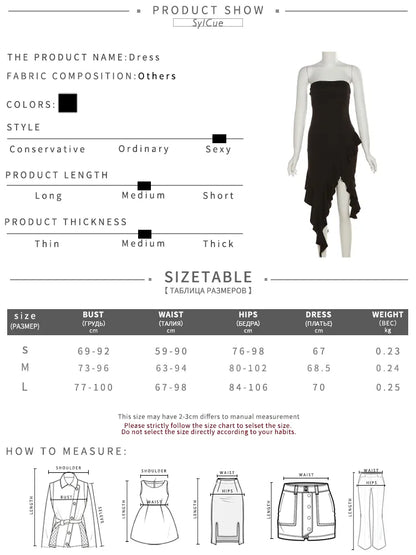 Sylcue Simple Black Thin Knitted Breathable High Elastic Sexy Mature Charm Young Girl Women'S Irregular Summer Wrap Dress