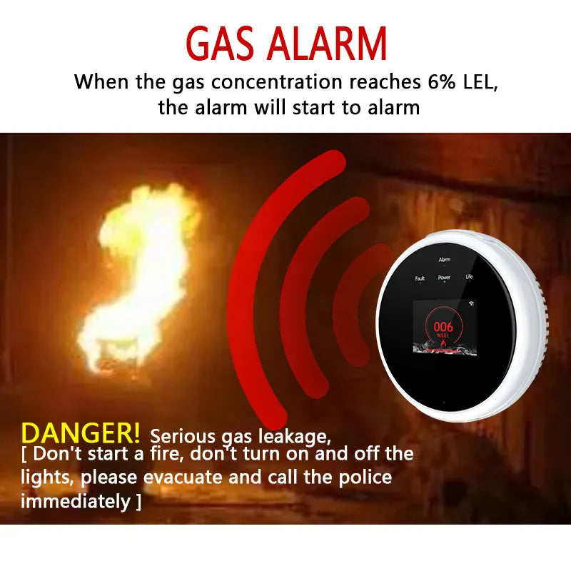 Tuya Wifi Leak With Temperature Function Combustible Gas Detectors Support Home Smart Life Natural Gas Alarm Sensor LCD Display