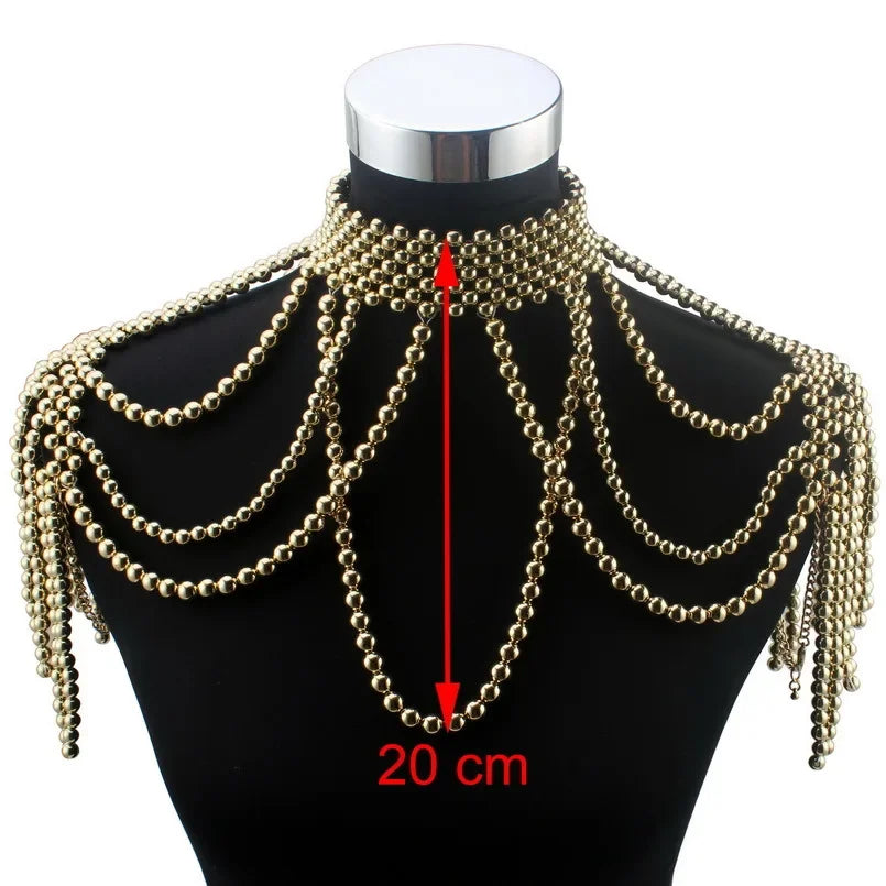 Long Bead Chain Chunky Simulated Pearl Necklace Body Jewelry for Women Costume Choker Pendant Shoulder Statement Necklace New