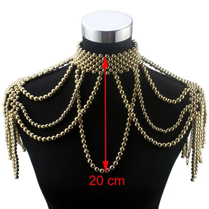 Long Bead Chain Chunky Simulated Pearl Necklace Body Jewelry for Women Costume Choker Pendant Shoulder Statement Necklace New