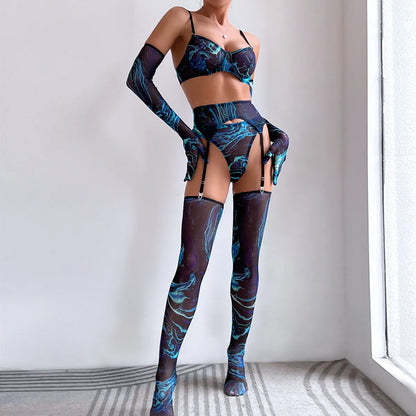 Koltailace Batik-Dessous für Damen, Spitzenunterwäsche mit Strümpfen und Handschuhen, neu in der Damen-Nachtwäsche, transparente BH-Outfits