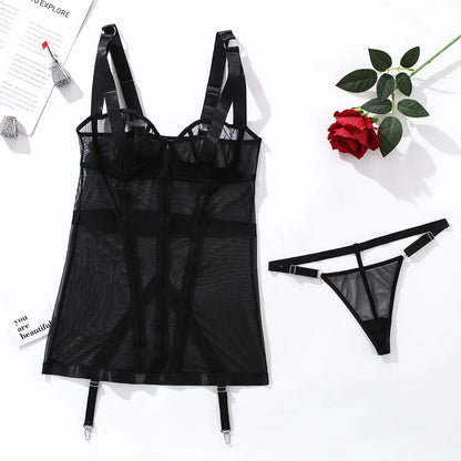 Sexy Lace Lingerie Dress Transparent Mini Sleepwear Thongs Hot  Clothes Babydoll Sheer Mesh Body Hot