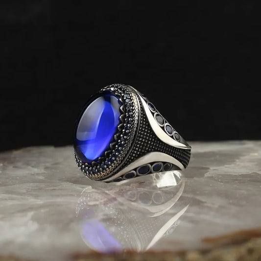 Vintage 925 Sterling Silver Natural Gemstone Blue Sapphire Diamond Engagement Rings Party Wedding Band Jewelry Gifts