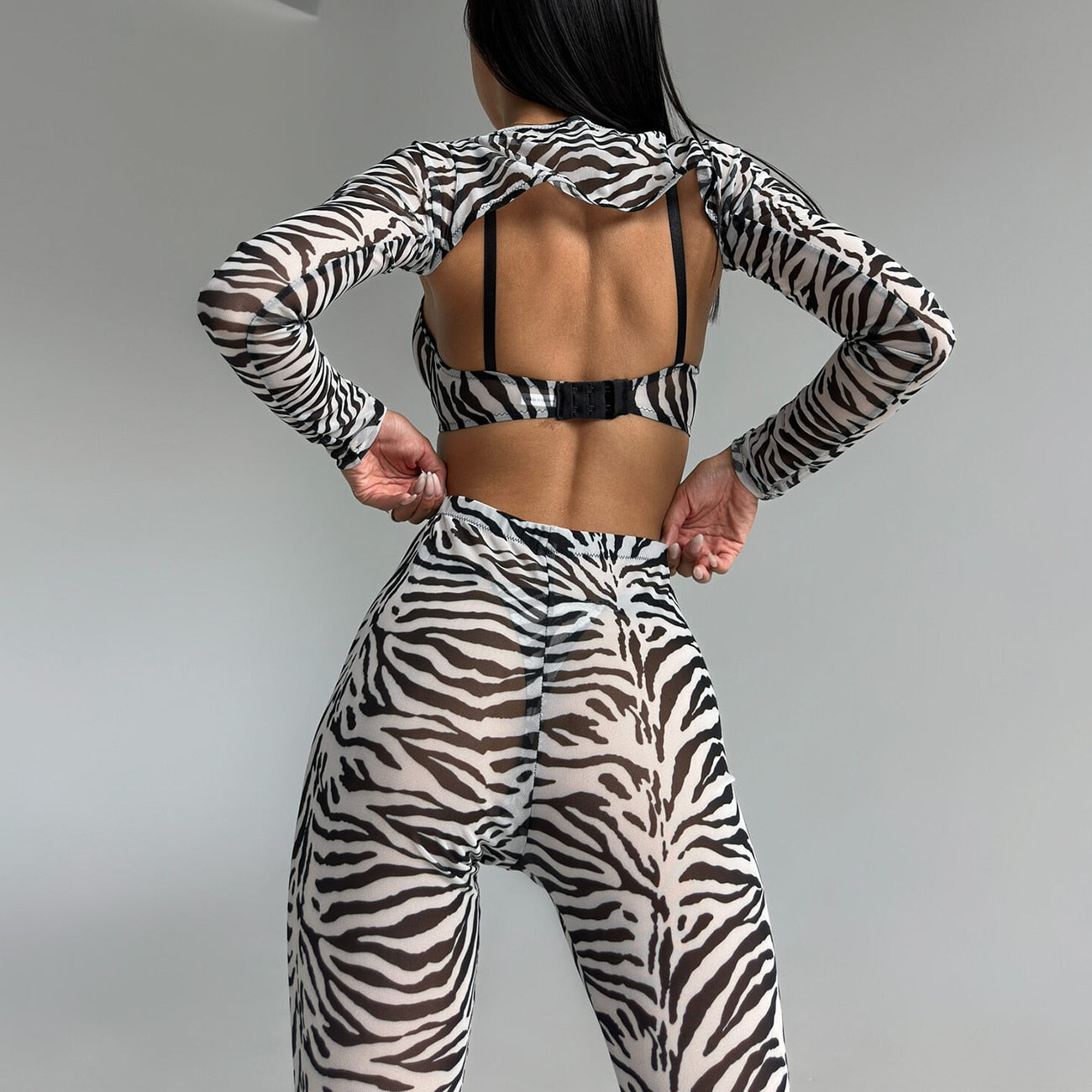 Zebra-Dessous für volles Crop-Top, enges Outfit, transparente transparente Spitze, nahtlose Intim-String-Slip-Sets