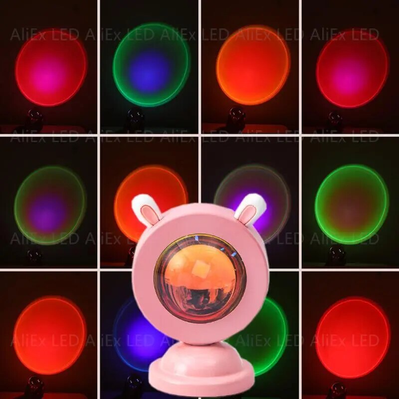 Portable Mini Sunset Light Lamp Atmosphere Ins Projector Photo LED Rainbow Dawn Table Lighting Bedroom Decor USB RGB Night Lamp