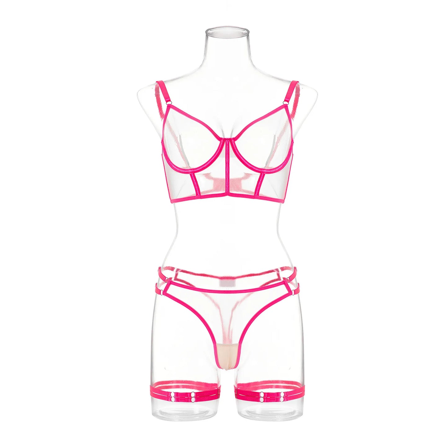 Neon Sexy Underwear Women Body Female Lingerie Sexy Costume Transparent Bra  Outfit 4-Piece Lace Intimate